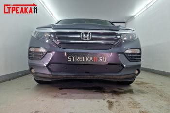 799 р. Зимняя заглушка решетки радиатора (низ) Стрелка11  Honda Pilot  YF6 (2016-2019) дорестайлинг (черная)  с доставкой в г. Таганрог. Увеличить фотографию 2