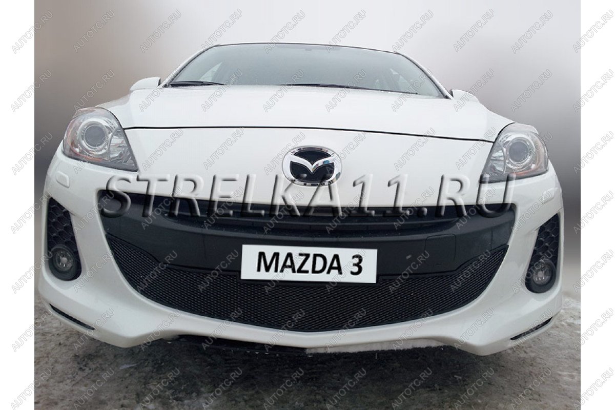 799 р. Зимняя заглушка решетки радиатора Стрелка11  Mazda 3/Axela  BL (2011-2013) рестайлинг седан, рестайлинг, хэтчбэк (черная)  с доставкой в г. Таганрог