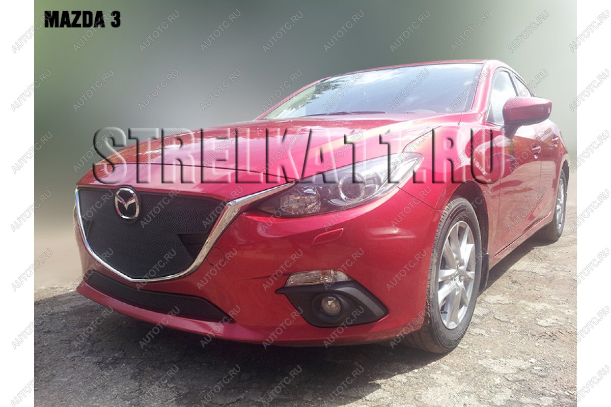 799 р. Зимняя заглушка решетки радиатора (верх) Стрелка11 Mazda 3/Axela BM дорестайлинг седан (2013-2016) (черная)  с доставкой в г. Таганрог