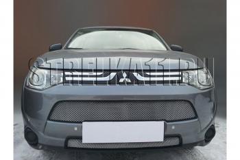 799 р. Зимняя заглушка решетки радиатора (верх) Стрелка11 Mitsubishi Outlander GF дорестайлинг (2012-2014) (черная)  с доставкой в г. Таганрог. Увеличить фотографию 2