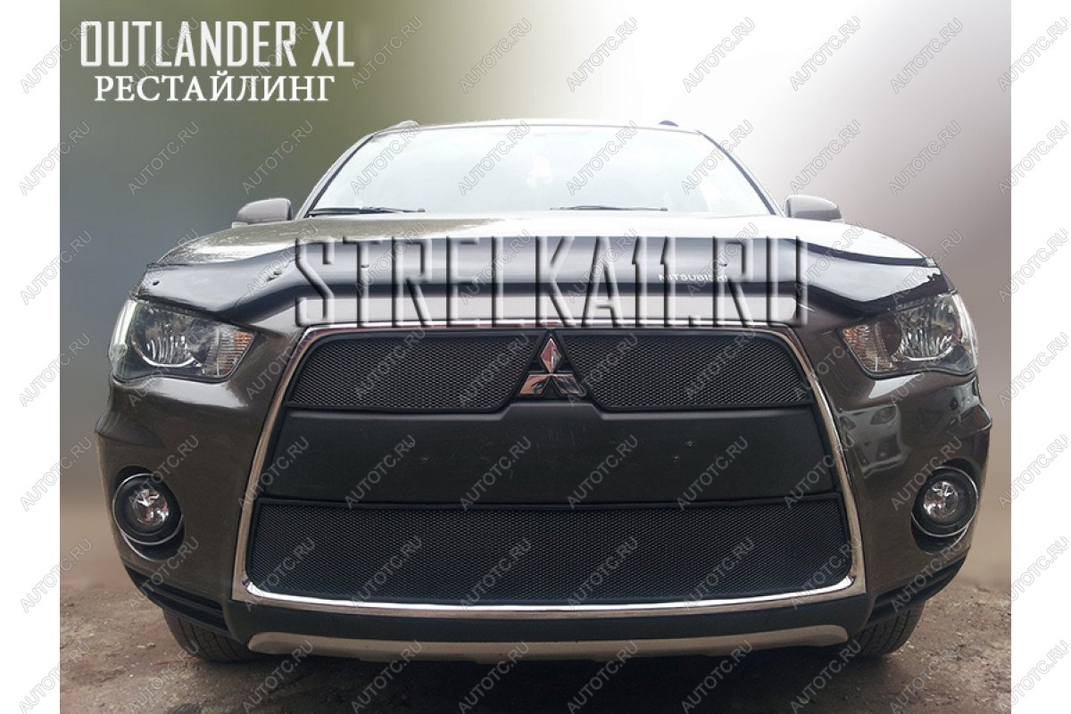 799 р. Зимняя заглушка решетки радиатора (верх) Стрелка11  Mitsubishi Outlander  XL (2010-2013) (CW)  рестайлинг (черная)  с доставкой в г. Таганрог