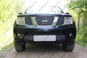 Зимняя заглушка решетки радиатора (низ) Стрелка11 Nissan Navara 2 D40 дорестайлинг (2004-2010)  (черная)