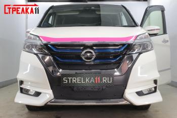 799 р. Зимняя заглушка решетки радиатора (верх) Стрелка11  Nissan Serena  C27 (2016-2019) минивэн дорестайлинг (черная)  с доставкой в г. Таганрог. Увеличить фотографию 2