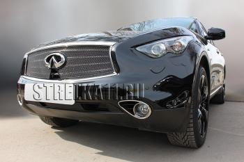 7 199 р. Защита радиатора (верх с вырезом под камеру) Стрелка11 Премиум  INFINITI FX37  S51 - QX70  S51 (черная)  с доставкой в г. Таганрог. Увеличить фотографию 2