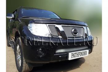 8 899 р. Защита радиатора (верх) Стрелка11 PREMIUM  Nissan Pathfinder  R51 (2009-2014) рестайлинг (хром)  с доставкой в г. Таганрог. Увеличить фотографию 2