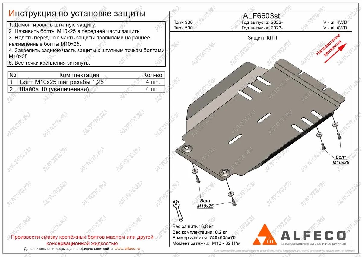 2 399 р. Защита КПП (V-all 4WD) ALFECO  Tank 300 (2020-2025) (сталь 2 мм)  с доставкой в г. Таганрог