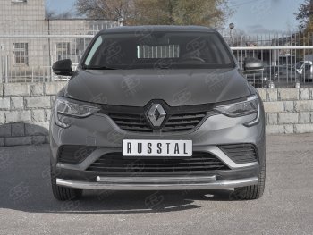 Защита переднего бампера (2 трубы Ø63 и 42 мм, нержавейка) SLITKOFF Renault (Рено) Arkana (Аркана) (2019-2024)