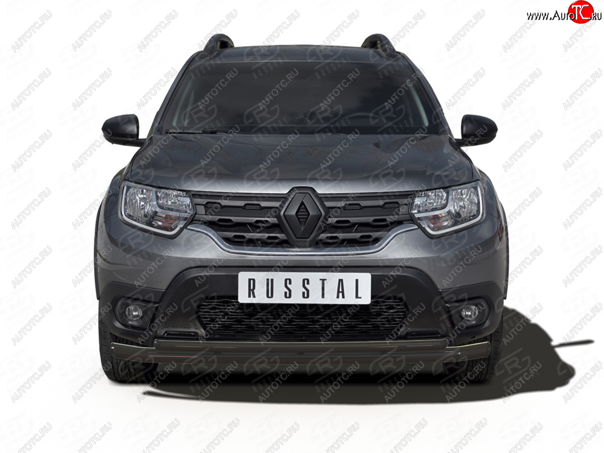 12 399 р. Защита переднего бампера (2 трубы Ø63 и 42 мм, окрашенная) SLITKOFF Renault Duster HM (2020-2024) (черный муар)  с доставкой в г. Таганрог