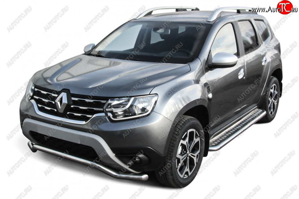 12 799 р. Защита переднего бампера Slitkoff (Ø57 мм, волна).  Renault Duster  HM (2020-2024) (Полированная нержавейка)  с доставкой в г. Таганрог