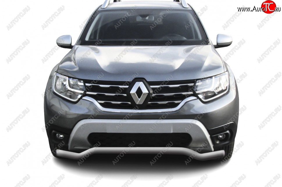 8 949 р. Защита переднего бампера Slitkoff (Ø57 мм).  Renault Duster  HM (2020-2024) (Сталь окрашенная, цвет серебристый)  с доставкой в г. Таганрог