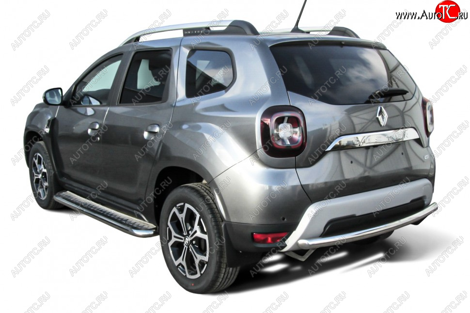 10 699 р. Защита заднего бампера Slitkoff (Ø57 мм)  Renault Duster  HM (2021-2024) рестайлинг (Полированная нержавейка)  с доставкой в г. Таганрог