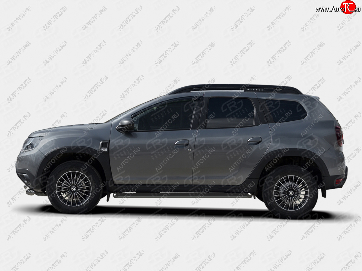 12 349 р. Защита порогов (Ø63 мм) SLITKOFF Renault Duster HM рестайлинг (2021-2024) (срез на торцах 45°, цвет черный)  с доставкой в г. Таганрог