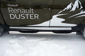 24 999 р. Пороги труба d76 с накладкой SLITKOFF (чёрные V2) Renault Duster HS рестайлинг (2015-2021)  с доставкой в г. Таганрог. Увеличить фотографию 2