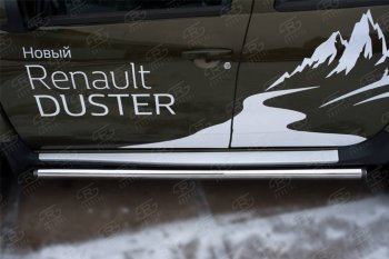 20 849 р. Защита порогов (Ø63 мм, нержавейка) SLITKOFF Renault Duster HS рестайлинг (2015-2021) (с пластиковыми заглушками)  с доставкой в г. Таганрог. Увеличить фотографию 2