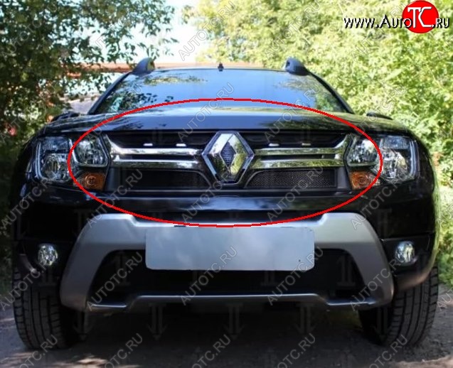 1 469 р. Сетка в решетку радиатора Russtal  Renault Duster  HS (2015-2021) рестайлинг (черная)  с доставкой в г. Таганрог