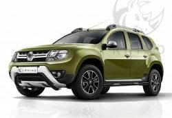 Защита переднего бампера (Ø63 мм волна, окрашенная) SLITKOFF Renault (Рено) Duster (Дастер)  HS (2015-2021) HS рестайлинг  (черный муар)