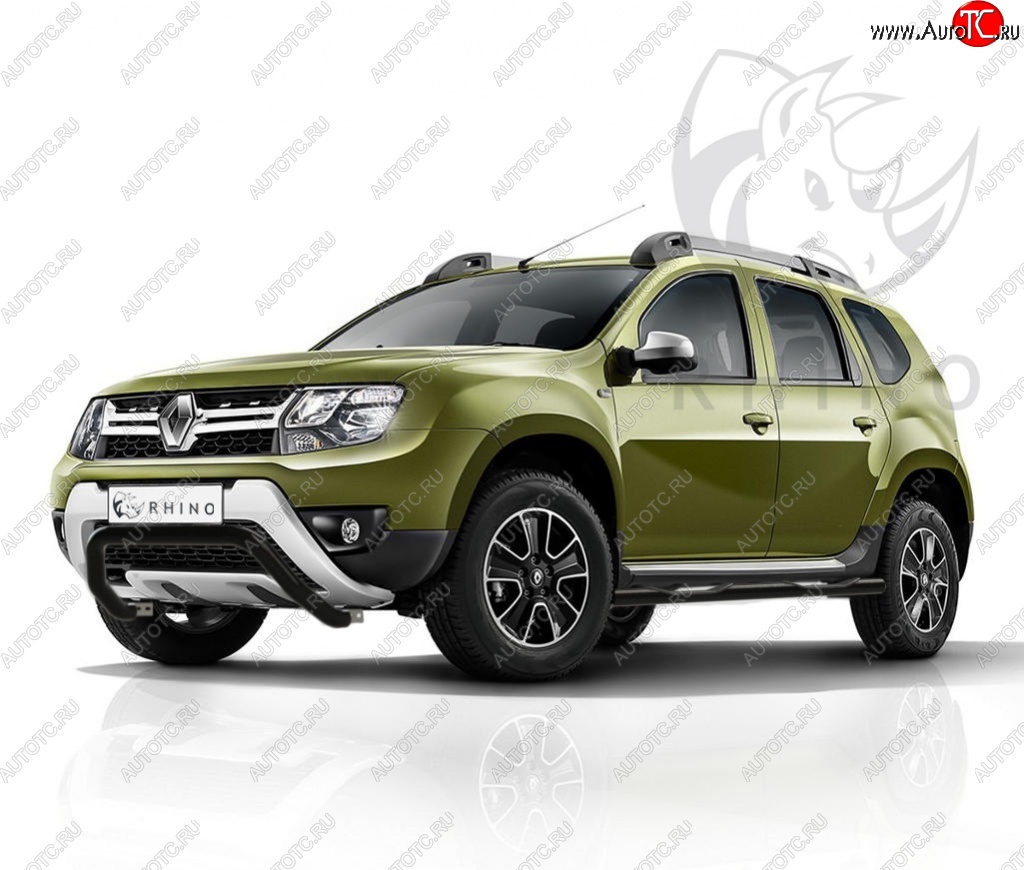 10 199 р. Защита переднего бампера (Ø63 мм волна, окрашенная) SLITKOFF  Renault Duster  HS (2015-2021) рестайлинг (черный муар)  с доставкой в г. Таганрог