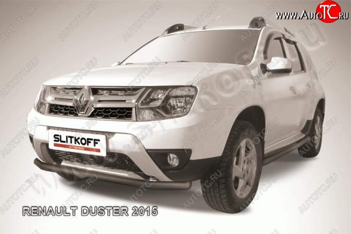 8 299 р. Защита переднего бампер Slitkoff Renault Duster HS рестайлинг (2015-2021) (Цвет: серебристый)  с доставкой в г. Таганрог