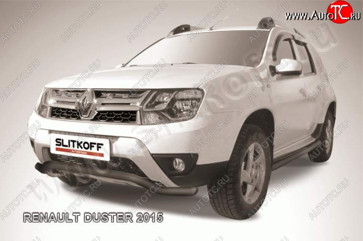 8 949 р. Защита переднего бампер (сталь окрашенная, волна 57 мм) Slitkoff Renault Duster HS рестайлинг (2015-2021) (Цвет: серебристый)  с доставкой в г. Таганрог