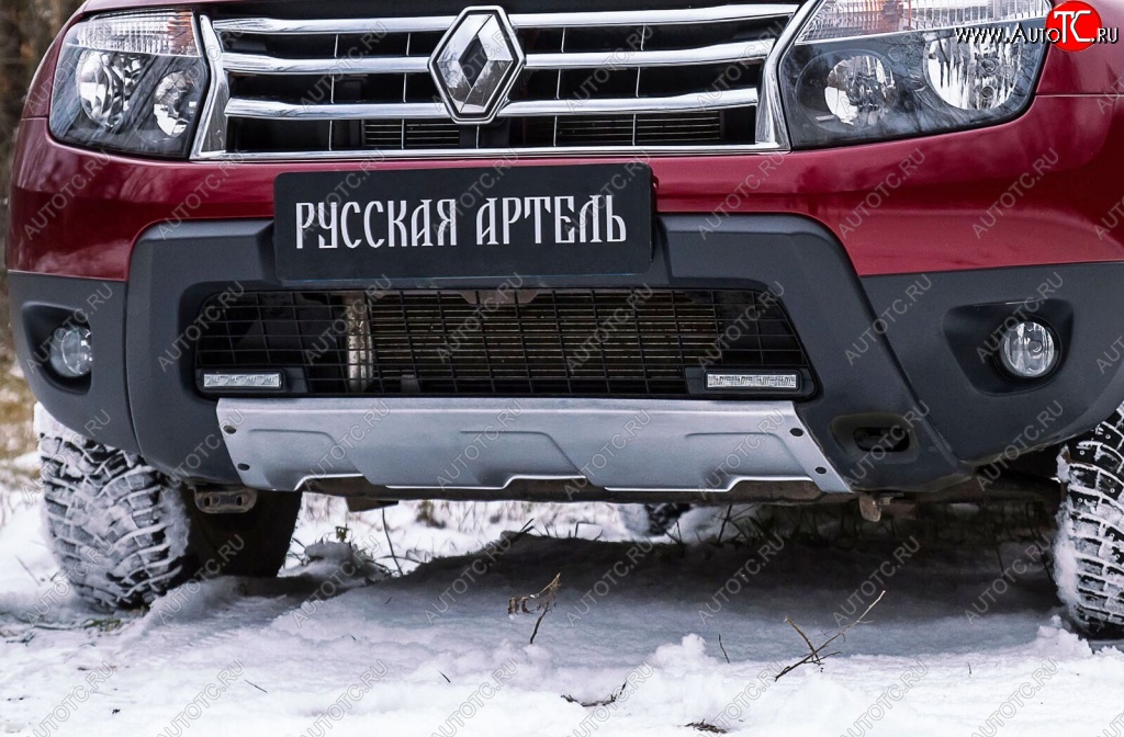 3 399 р. Накладка переднего бампера RA Renault Duster HS дорестайлинг (2010-2015) (Поверхность шагрень (серый металлик))  с доставкой в г. Таганрог