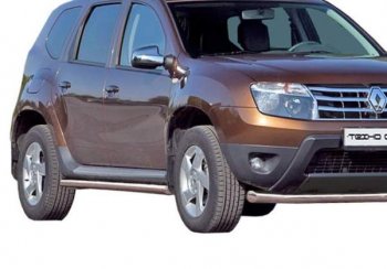 7 999 р. Защита порогов ТехноСфера (Техно Сфера) (Сталь с покрытием, 63.5 mm)  Renault Duster  HS (2010-2015) дорестайлинг (цвет: Серебристый)  с доставкой в г. Таганрог. Увеличить фотографию 1