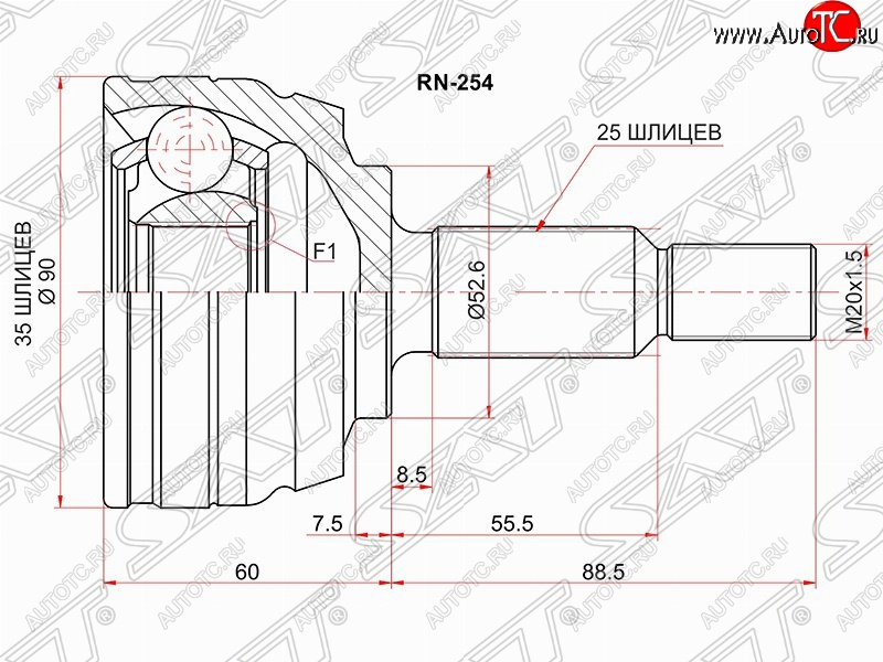 2 899 р. Шрус (наружный) 4WD SAT (35*25*52.6 мм)  Renault Duster  HS (2010-2015) дорестайлинг  с доставкой в г. Таганрог