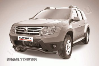 7 999 р. Защита переднего бампер Slitkoff  Renault Duster  HS (2010-2015) дорестайлинг (Цвет: серебристый)  с доставкой в г. Таганрог. Увеличить фотографию 1