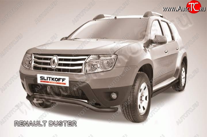 7 999 р. Защита переднего бампер Slitkoff  Renault Duster  HS (2010-2015) дорестайлинг (Цвет: серебристый)  с доставкой в г. Таганрог