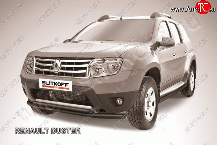 7 449 р. защита переднего бампера Slitkoff Renault Duster HS дорестайлинг (2010-2015) (Цвет: серебристый)  с доставкой в г. Таганрог