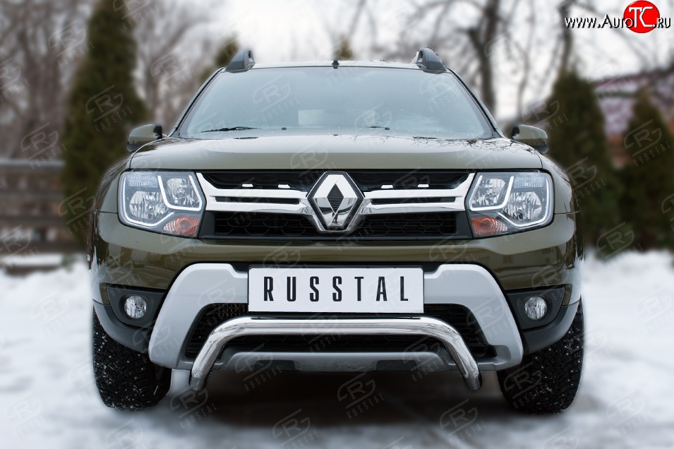 11 999 р. Защита переднего бампера (Ø63 мм волна, нержавейка) SLITKOFF  Renault Duster  HS (2015-2021) рестайлинг  с доставкой в г. Таганрог