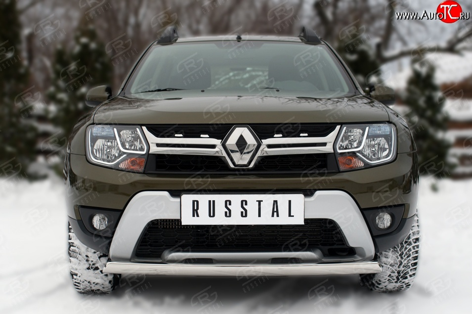 15 299 р. Защита переднего бампера (Ø75х42 мм, нержавейка) SLITKOFF Renault Duster HS рестайлинг (2015-2021)  с доставкой в г. Таганрог