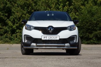 22 349 р. Защита переднего бампера двойная из труб d63/63 мм Petroil Tuning Renault Kaptur дорестайлинг (2016-2020) (Нержавеющая полированная сталь)  с доставкой в г. Таганрог. Увеличить фотографию 1