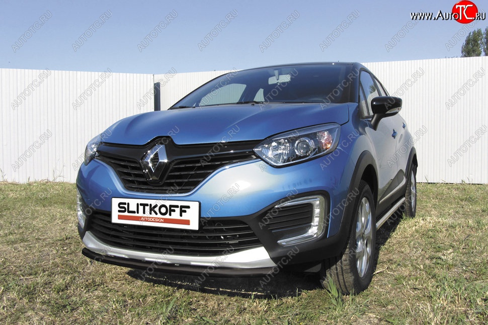 6 849 р. Защита переднего бампера из трубы d42 Slitkoff  Renault Kaptur (2016-2020) дорестайлинг (Цвет: серебристый)  с доставкой в г. Таганрог