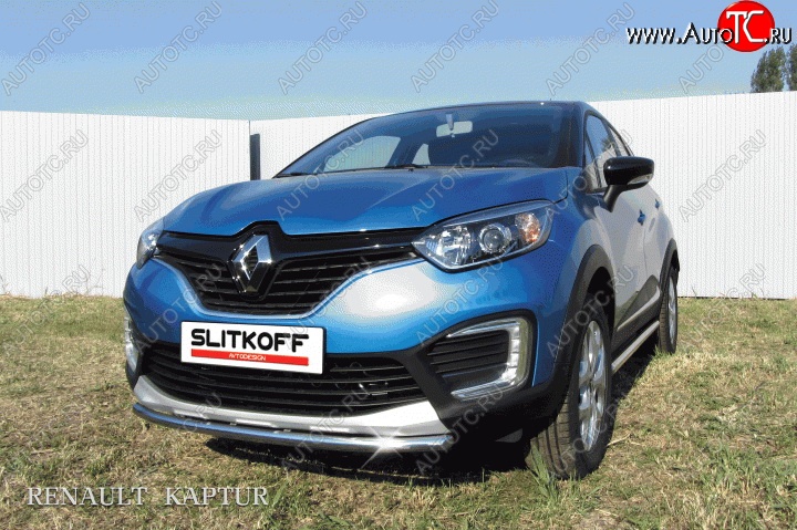 10 849 р. Одинарная защита переднего бампера диаметром 42 мм Slitkoff  Renault Kaptur (2016-2020) дорестайлинг (Для автомобиля 2WD)  с доставкой в г. Таганрог