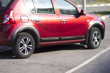 1 959 р. Накладки на колёсную арку RA (задняя правая)  Renault Sandero Stepway  (BS) (2010-2014) (Поверхность шагрень)  с доставкой в г. Таганрог. Увеличить фотографию 2