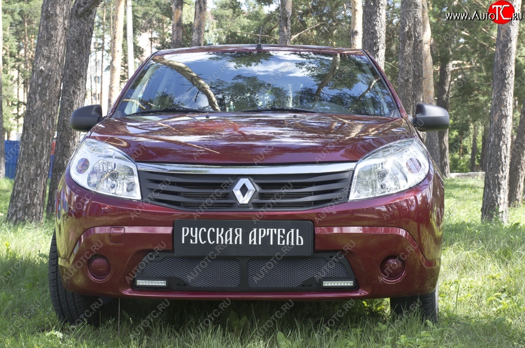 1 799 р. Защитная сетка решетки переднего бампера (с ДХО) РА  Renault Sandero  (BS) (2009-2014)  с доставкой в г. Таганрог