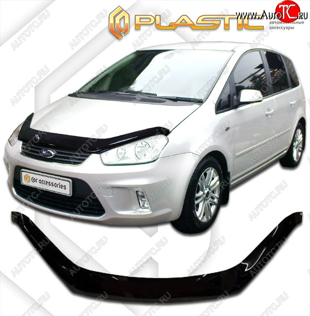 2 199 р. Дефлектор капота (exclusive) CA-Plastic  Ford C-max  Mk1 (2007-2010) рестайлинг (Classic чёрный, Без надписи)  с доставкой в г. Таганрог