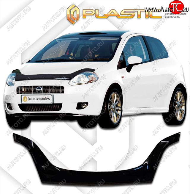 2 599 р. Дефлектор капота (exclusive) CA-Plastic  Fiat Punto  199 (2005-2012) хэтчбэк 5 дв. дорестайлинг (Classic чёрный, Без надписи)  с доставкой в г. Таганрог