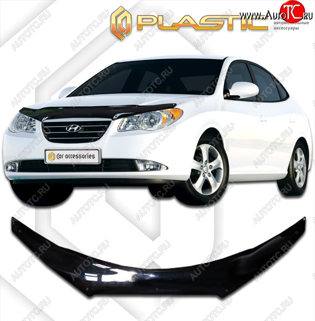 2 199 р. Дефлектор капота (exclusive) CA-Plastic  Hyundai Avante (2006-2010) (Classic чёрный, Без надписи)  с доставкой в г. Таганрог