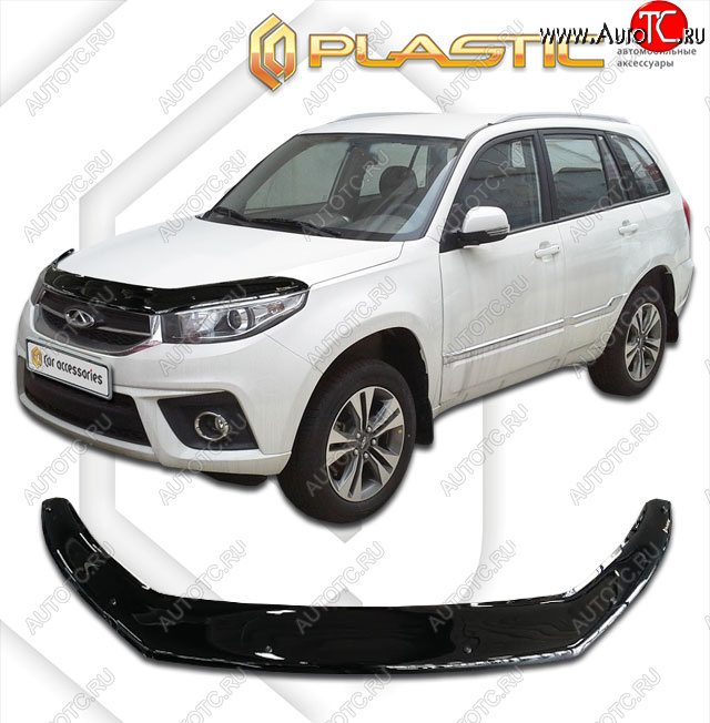 2 199 р. Дефлектор капота (exclusive) CA-Plastic  Chery Tiggo 3x (2017-2020) дорестайлинг (Classic чёрный, Без надписи)  с доставкой в г. Таганрог