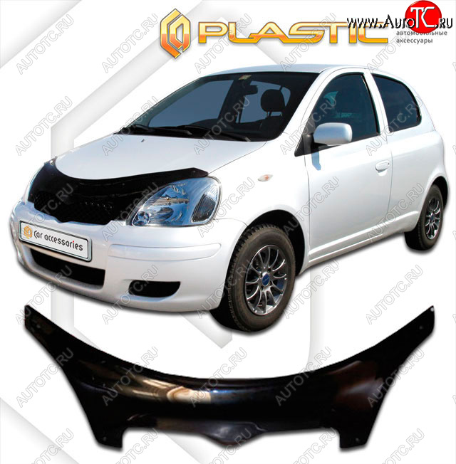 2 599 р. Дефлектор капота (exclusive) CA-Plastic Toyota Vitz XP10 хэтчбэк 3 дв. рестайлинг (2001-2005) (Classic чёрный, Без надписи)  с доставкой в г. Таганрог