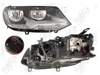 Правая фара (галоген, с корректором) DEPO Volkswagen Touareg NF дорестайлинг (2010-2014)