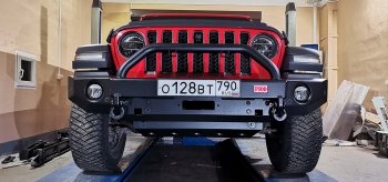 68 999 р. Бампер силовой передний РИФ  Jeep Wrangler  JL (2018-2025) (под доп. фары, с центральной защитной дугой)  с доставкой в г. Таганрог. Увеличить фотографию 2