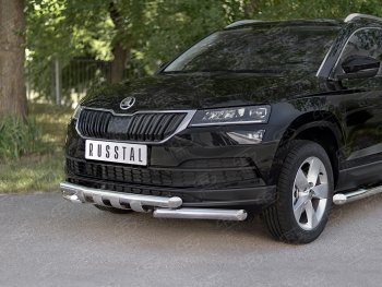 29 999 р. Защита переднего бампера (2 трубы Ø63 мм, нержавейка) SLITKOFF Skoda Karoq NU7 дорестайлинг (2017-2021)  с доставкой в г. Таганрог. Увеличить фотографию 2