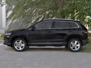 25 099 р. Защита порогов на SLITKOFF труба d76 с накладкой Skoda Karoq NU7 дорестайлинг (2017-2021) (защита порогов с заглушками на торцах)  с доставкой в г. Таганрог. Увеличить фотографию 3