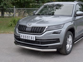 Защита переднего бампера (Ø63 мм, нержавейка) SLITKOFF Skoda (Шкода) Kodiaq (Кодиак)  NU7 (2017-2021) NU7 дорестайлинг