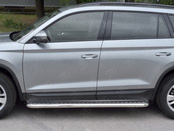 28 899 р. Широкая защита порогов с трубой диаметром 63 мм SLITKOFF v1  Skoda Kodiaq  NU7 (2017-2021) дорестайлинг  с доставкой в г. Таганрог. Увеличить фотографию 3