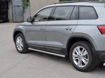 20 849 р. Защита порогов из круглой трубы диаметром 63 мм SLITKOFF v2  Skoda Kodiaq  NU7 (2017-2021) дорестайлинг  с доставкой в г. Таганрог. Увеличить фотографию 2