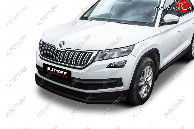 11 199 р. Защита переднего бампера Slitkoff (Ø 57 мм)  Skoda Kodiaq  NU7 (2017-2021) дорестайлинг (Сталь с полимерным покрытием. Цвет: черный)  с доставкой в г. Таганрог