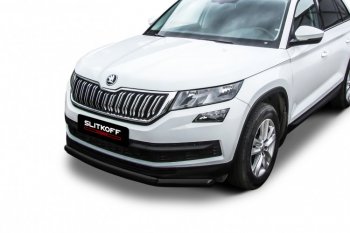 10 649 р. Защита переднего бампера Slitkoff (Ø 57+Ø 42, двойная).  Skoda Kodiaq  NU7 (2017-2021) дорестайлинг (Сталь с полимерным покрытием. Цвет: черный)  с доставкой в г. Таганрог. Увеличить фотографию 1